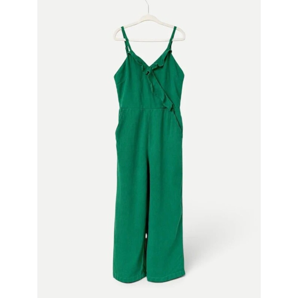 GB Girls Green Ruffle Wrap Jumpsuit Size 7 Wide Leg Adjustable Straps
